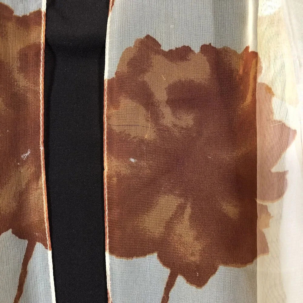 Regina Schrecker Rectangle Scarf Floral Tan Brown Sheer Vintage Retro Italian
